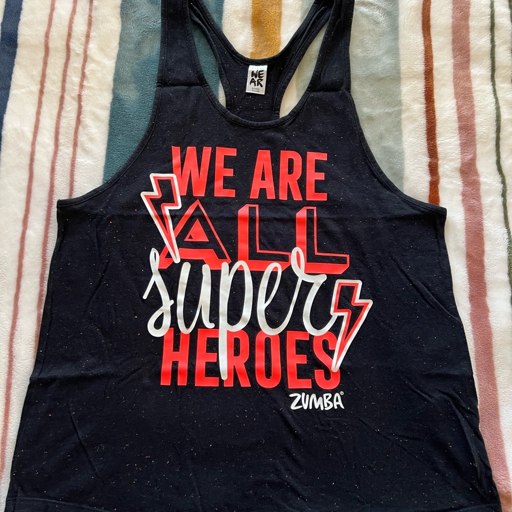 Zumba Black Tank with Red and White Print